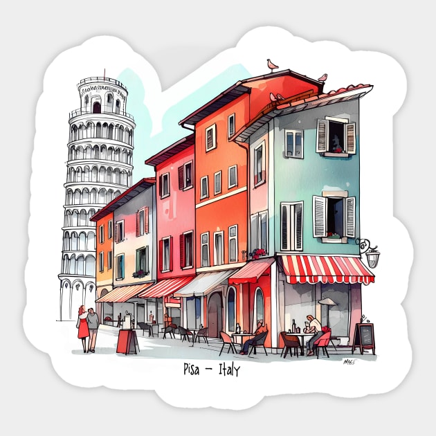 Pisa Italy | Leaning Tower of Pisa | Italian Sidewalk Café Sticker by Mad Monkey Creations